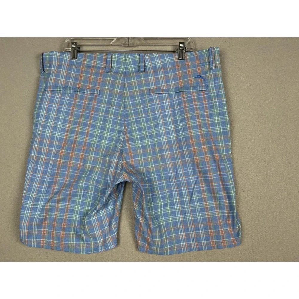 Tommy Bahama On Par La Vida Check Shorts Mens 38 Blue Plaid Chino 9 Inseam